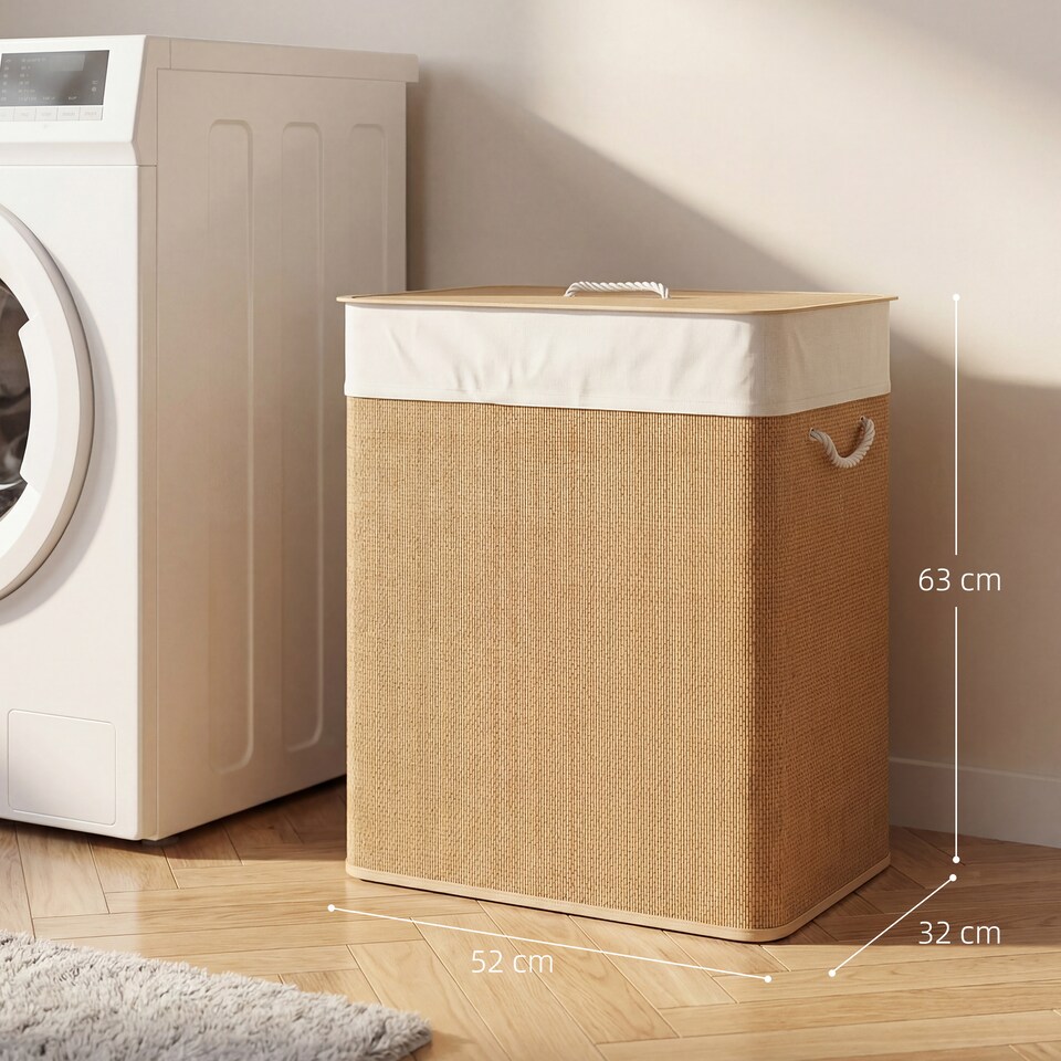 image 1 of HOMCOM 100L Laundry Basket with Lid, Washing Basket for Bathroom, Brown