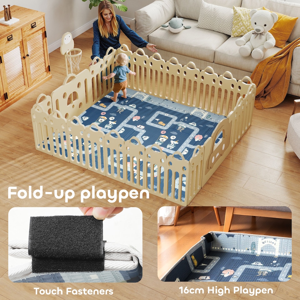 image 1 of AIYAPLAY Foldable Baby Play Mat, Baby Playpen, Traffic & Grey Diamond Theme