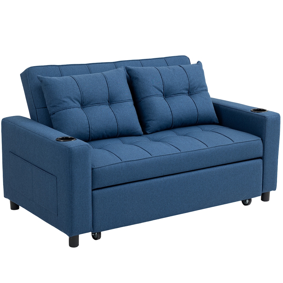 image 1 of HOMCOM 2 Seater Pull Out Sofa Bed with Pockets for Living Room, Dark Blue