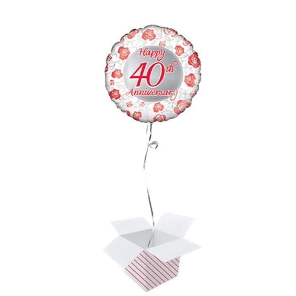 Happy 40th Ruby Anniversary Round Foil Helium Balloon - Inflated Balloon in a Box