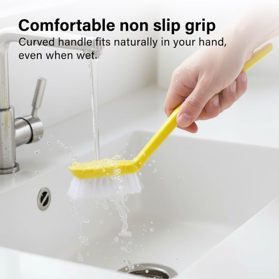 image 1 of 3Pcs Washing Up Brushes Non Slip Grip Built In Scraper Hanging Hole Cleaning