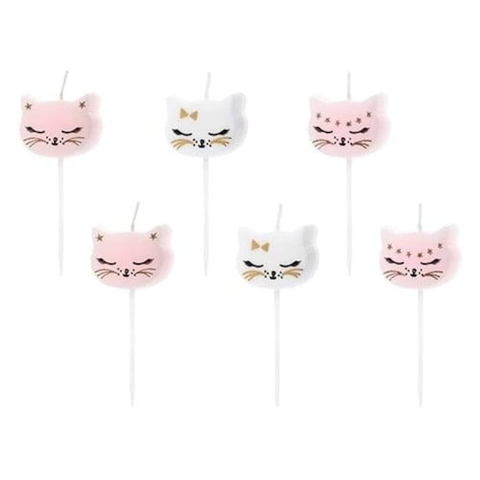 Cat Birthday Pick Candles - Pack of 6 White