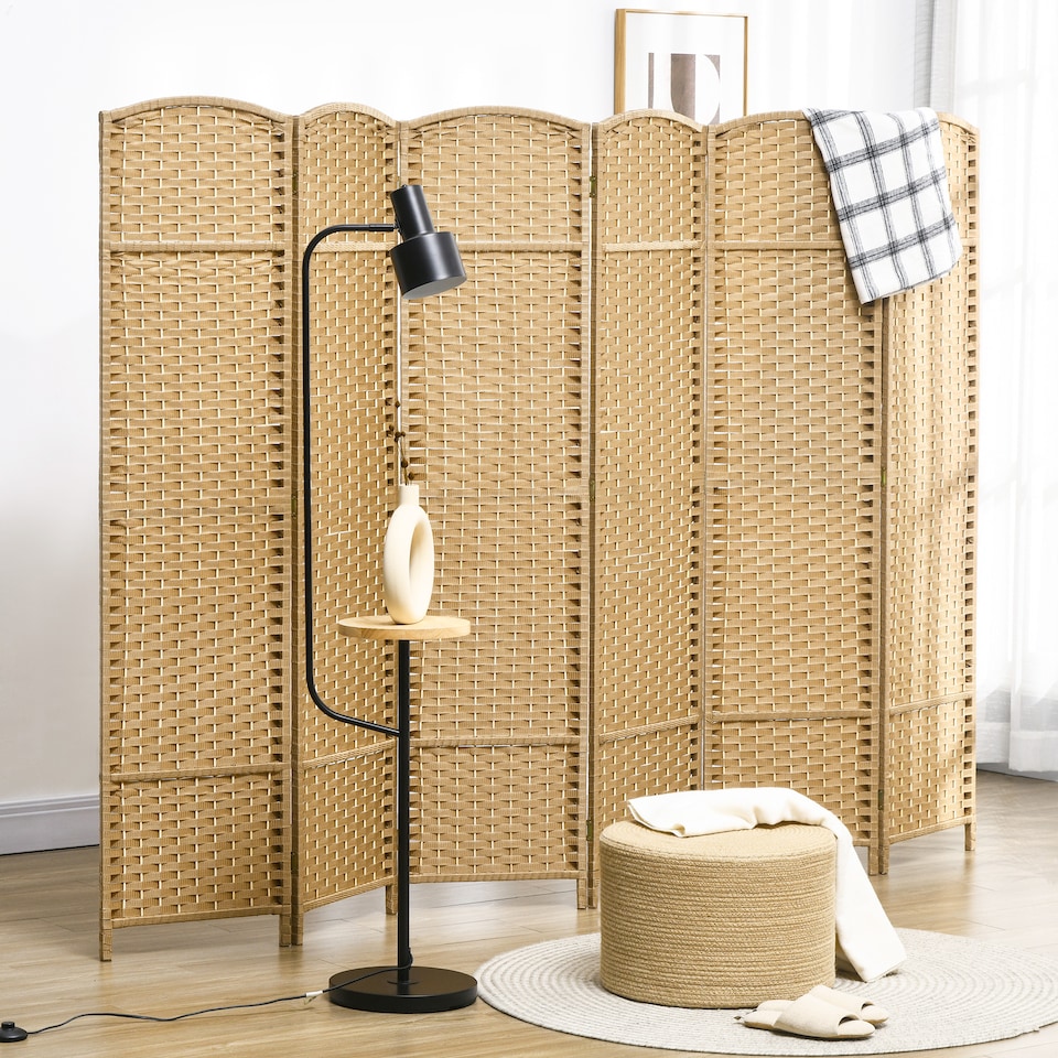 image 1 of HOMCOM 6 Panel Folding Room Divider, Freestanding Privacy Screen for Living Room, Bedroom and Office, 240 x 170cm, Natural