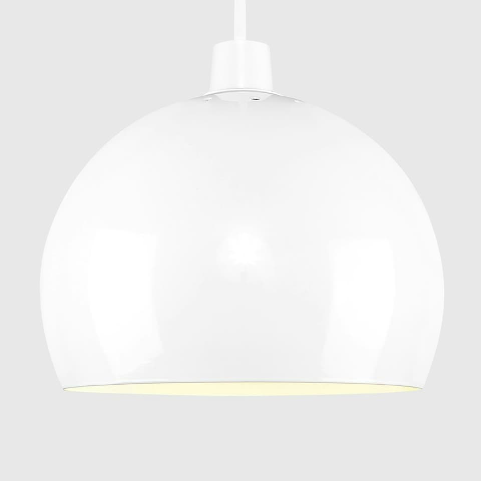 image 1 of ValueLights Pair Of Mini Retro Gloss White Arco Style Dome Ceiling Pendant Light Shades