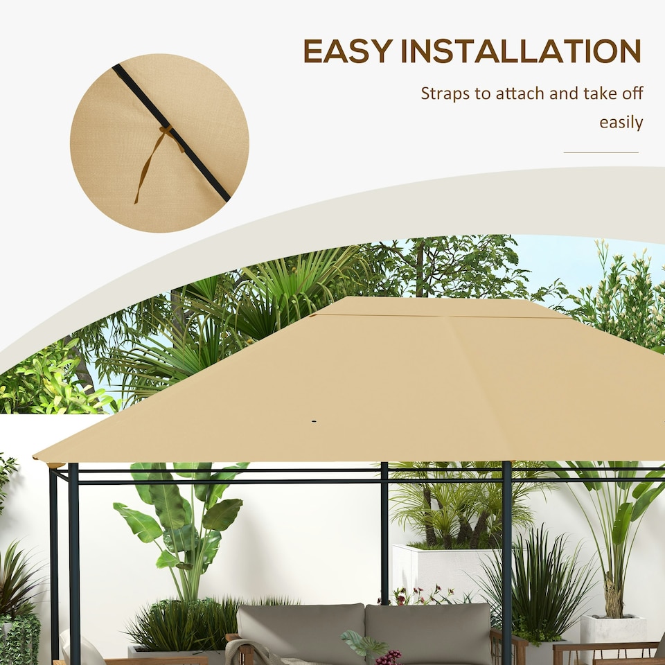 image 1 of Outsunny 3 x 4m Gazebo Canopy Replacement Gazebo Roof Cover, Khaki