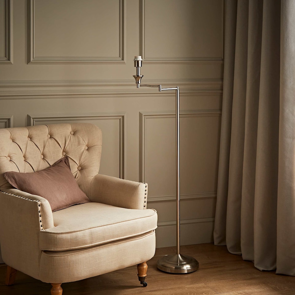 image 1 of ValueLights Modern Brushed Chrome Adjustable Swing Arm Floor Lamp Base | Chrome