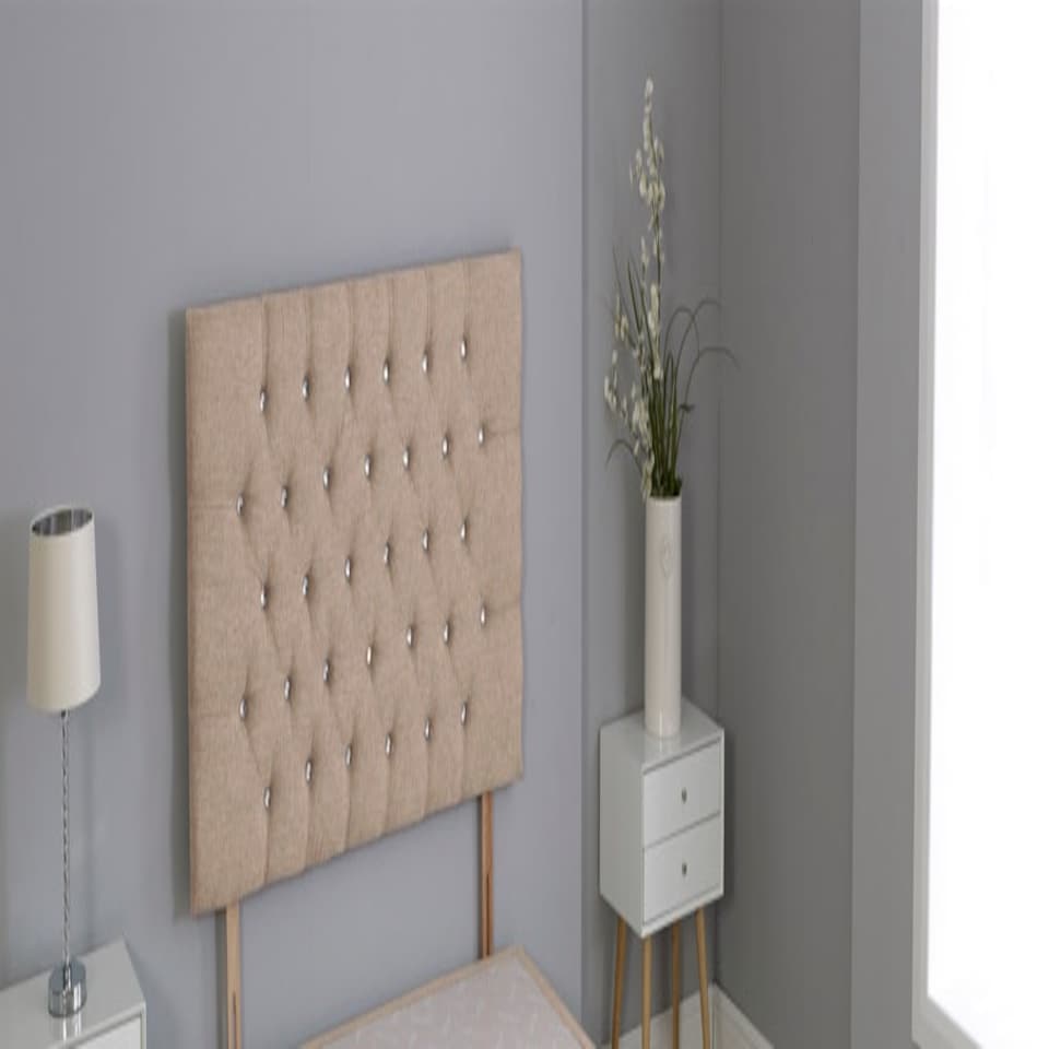 Beige Linen Studded Chesterfield Headboard N/A | 2FT6 Small Single 26"inch Headboard