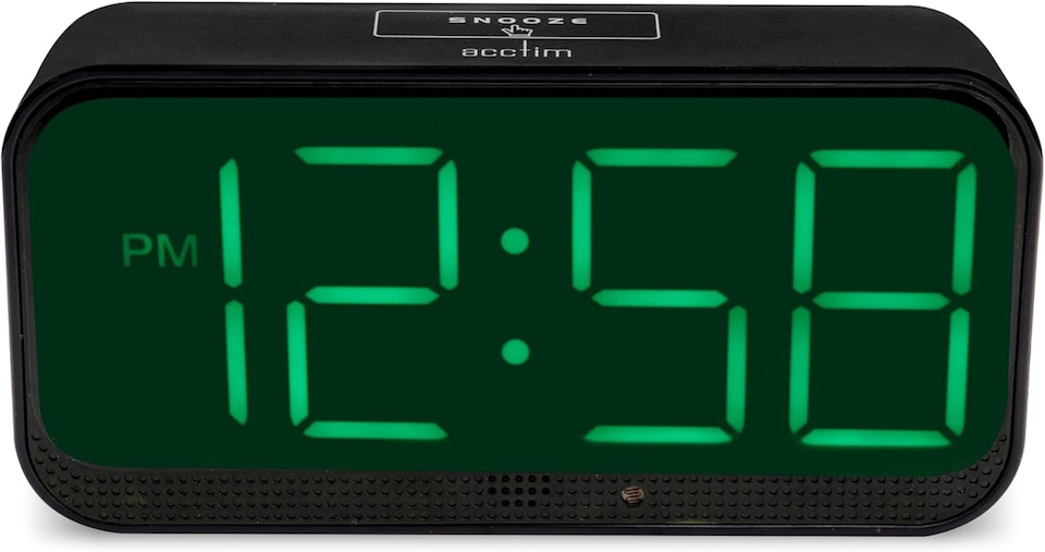 image 1 of Acctim Silas LED Wireless Alarm Clock, 2-inch Display with Adjustable Volume and Brightness | Black | Black/Green