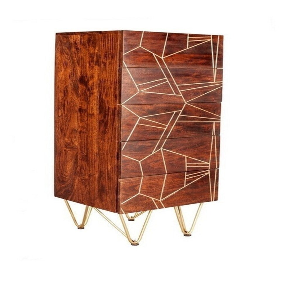 image 1 of Dark Gold Tall Chest of Drawers - Solid Mango Wood - L40 x W45 x H120 cm
