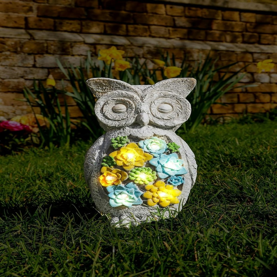 image 1 of Pack of 1 Solar Owl Garden Ornament Grey | One Size