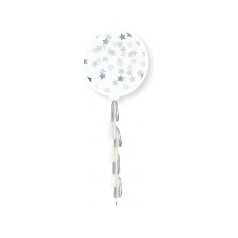 Globos Tassel Stars Confetti Balloon - Clear/Silver - One Size