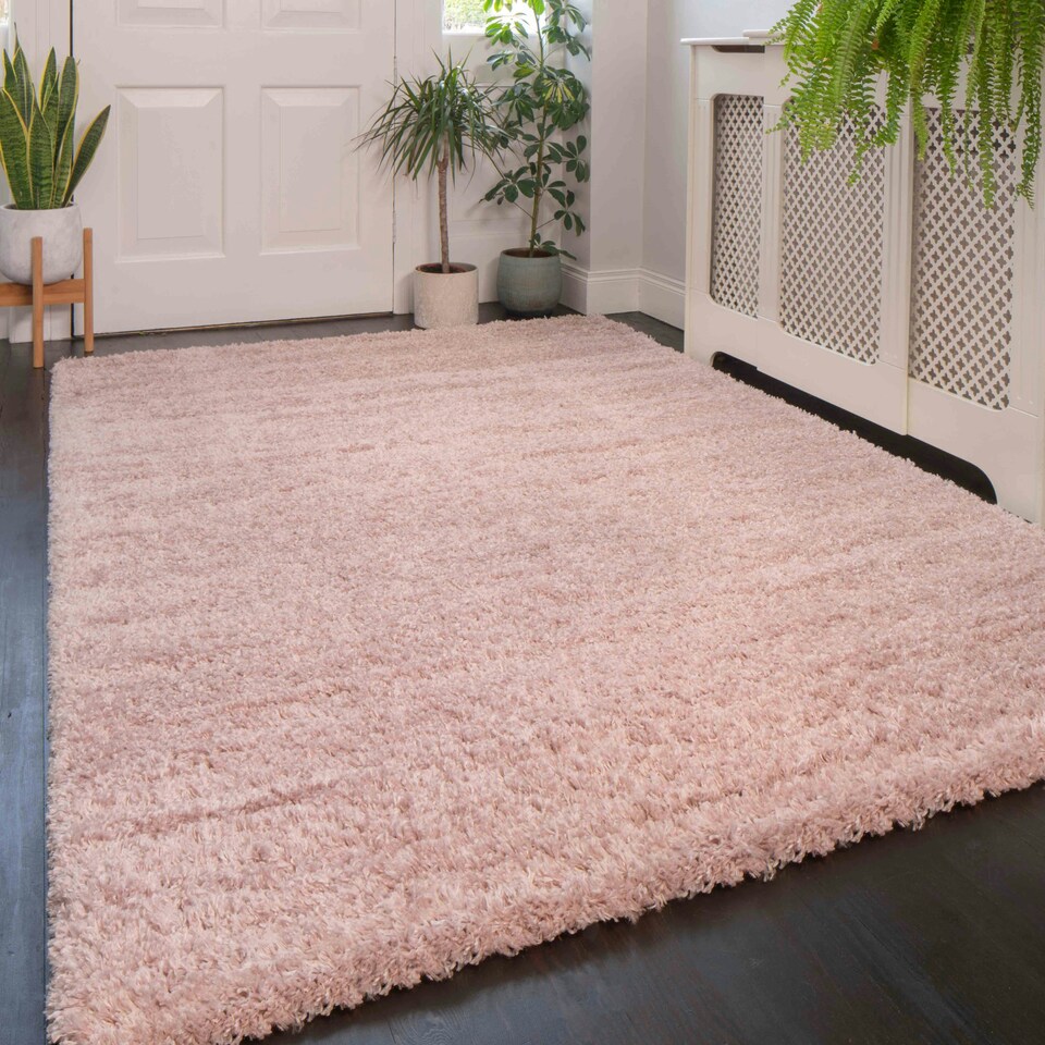 image 1 of KUKOON Blush Pink Deep Pile Shaggy Living Room Area Rug 240cm x 330cm