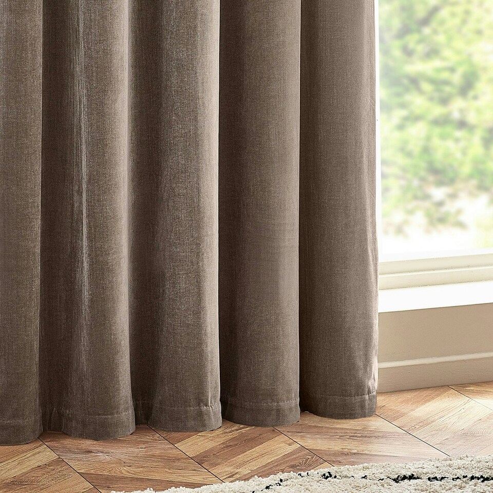 image 1 of Yard Heavy Chenille Velvet Greige Eyelet Curtains 117 x 137cm Multi