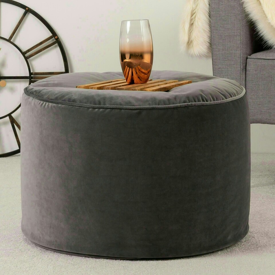 image 1 of icon Milano Velvet Bean Bag Pouffe Charcoal Grey Large Velvet Footstools Grey