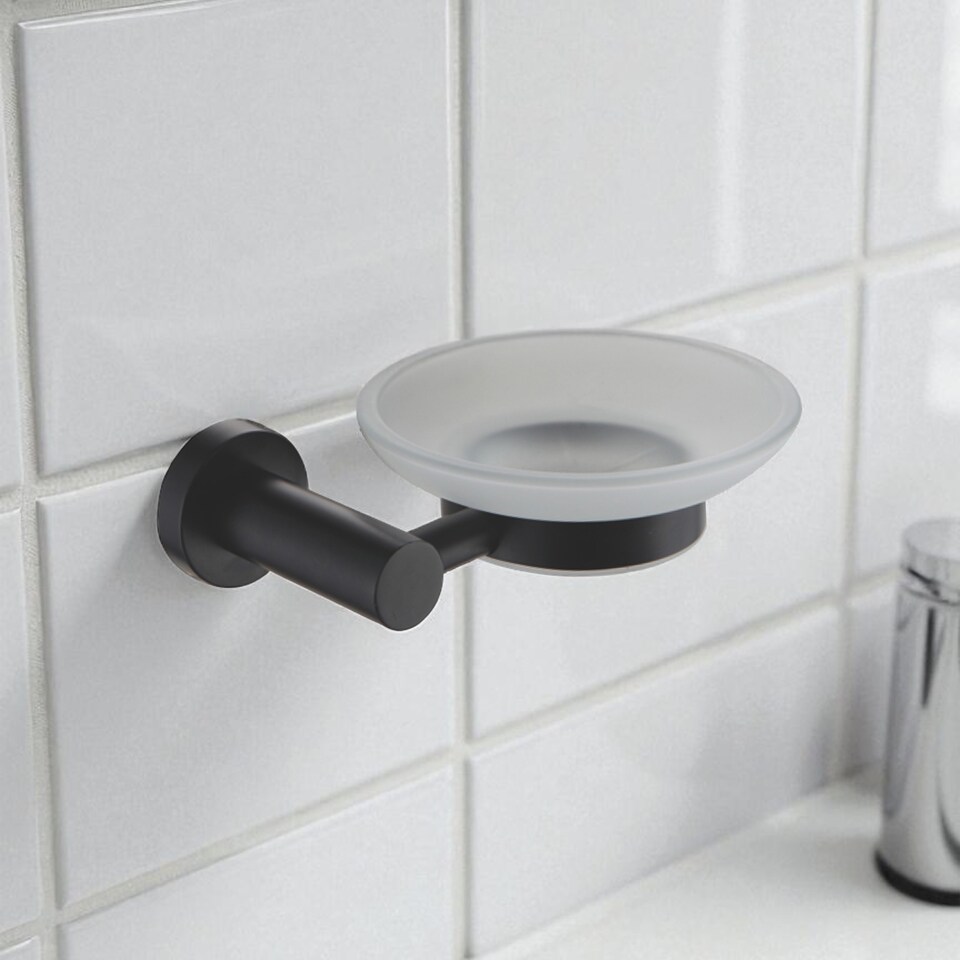image 1 of Showerdrape Modernity Black Stainless Steel Wall Mounted Frosted Glass Soap Dish | Black | 1