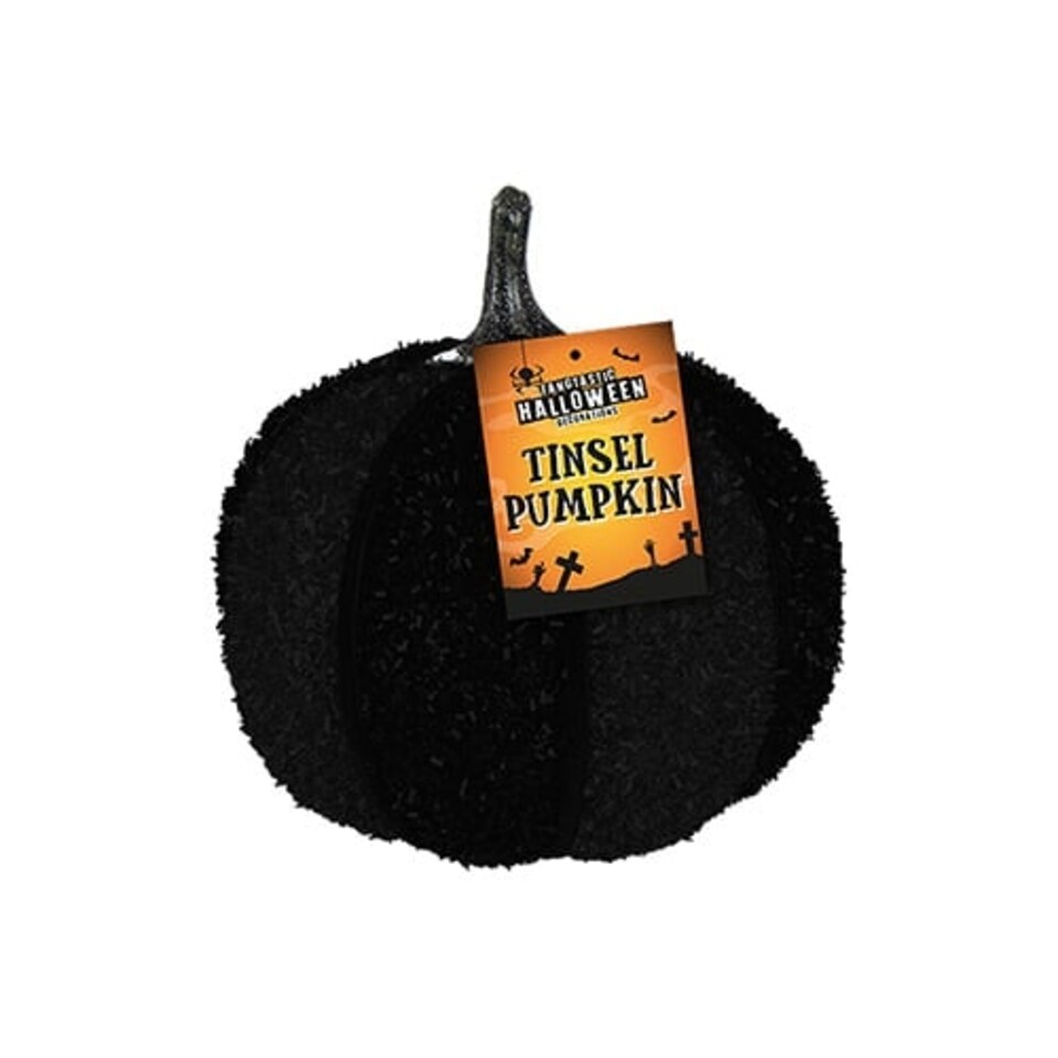 Black Halloween Tinsel Pumpkin 14cm