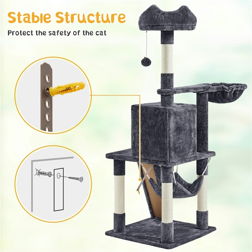 image 1 of Yaheetech 136.5 cm Tall Multilevel Cat Tree Condo Dark Grey