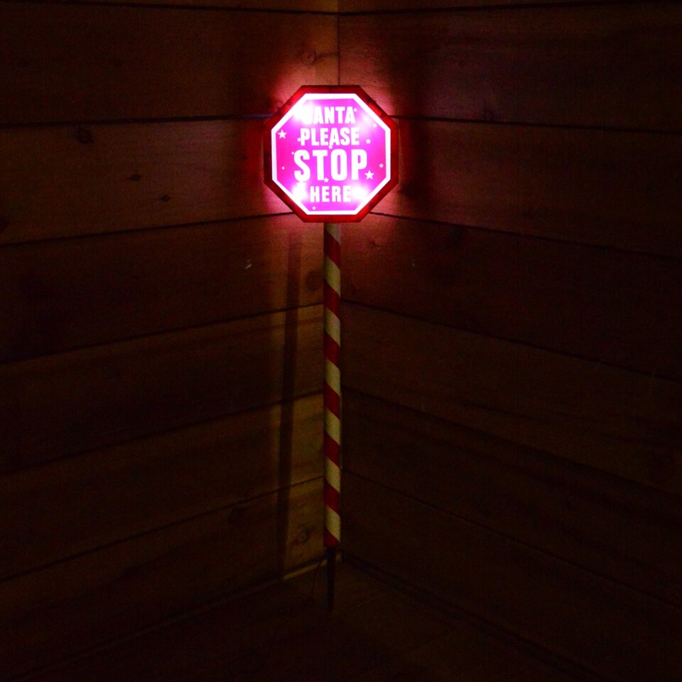 image 1 of 80cm Premier Christmas Outdoor Santa Stop Here Sign with Warm White LEDs