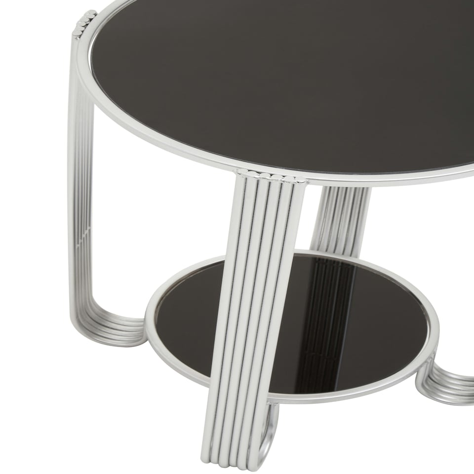 image 1 of Jolie Round End Table Black Mirror And Silver Frame Silver