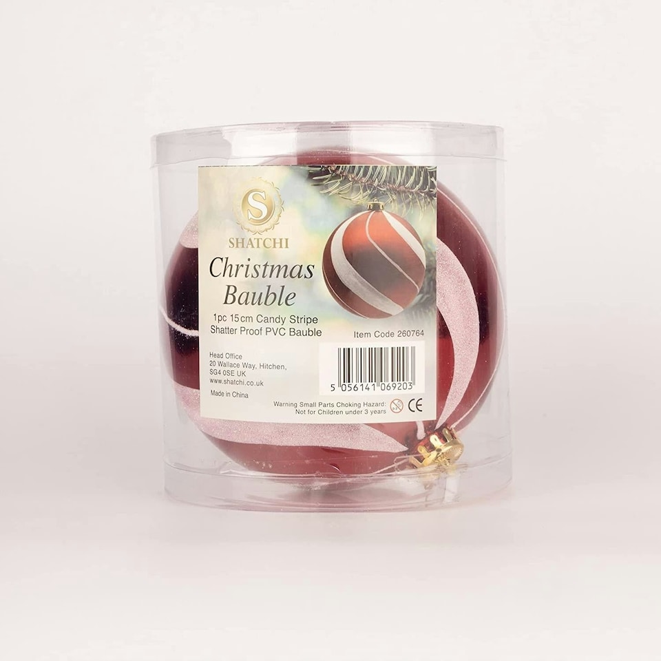 image 1 of Baubles Candy Stripe 15cm - 3Pcs PVC