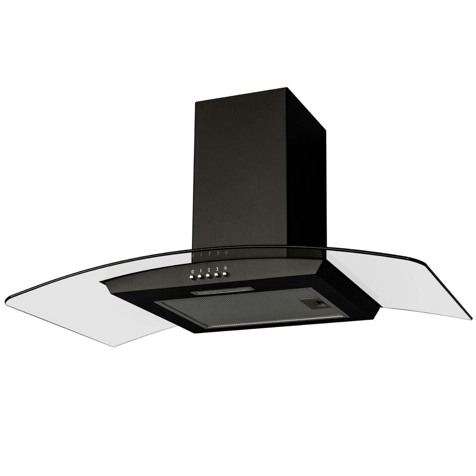 image 1 of SIA CGH90BL 90cm Black Curved Glass Chimney Cooker Hood Kitchen Extractor Fan