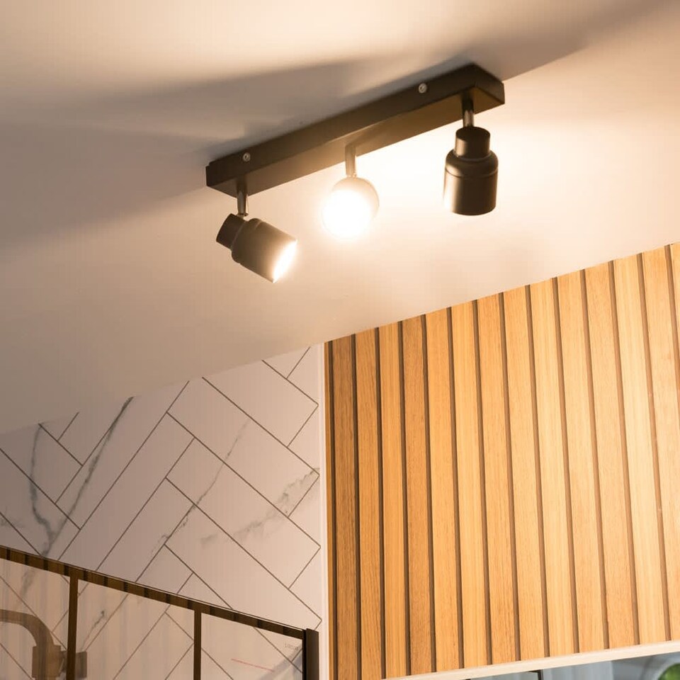 image 1 of ValueLights Benton Black IP44 Bar Bathroom Ceiling Light | Black