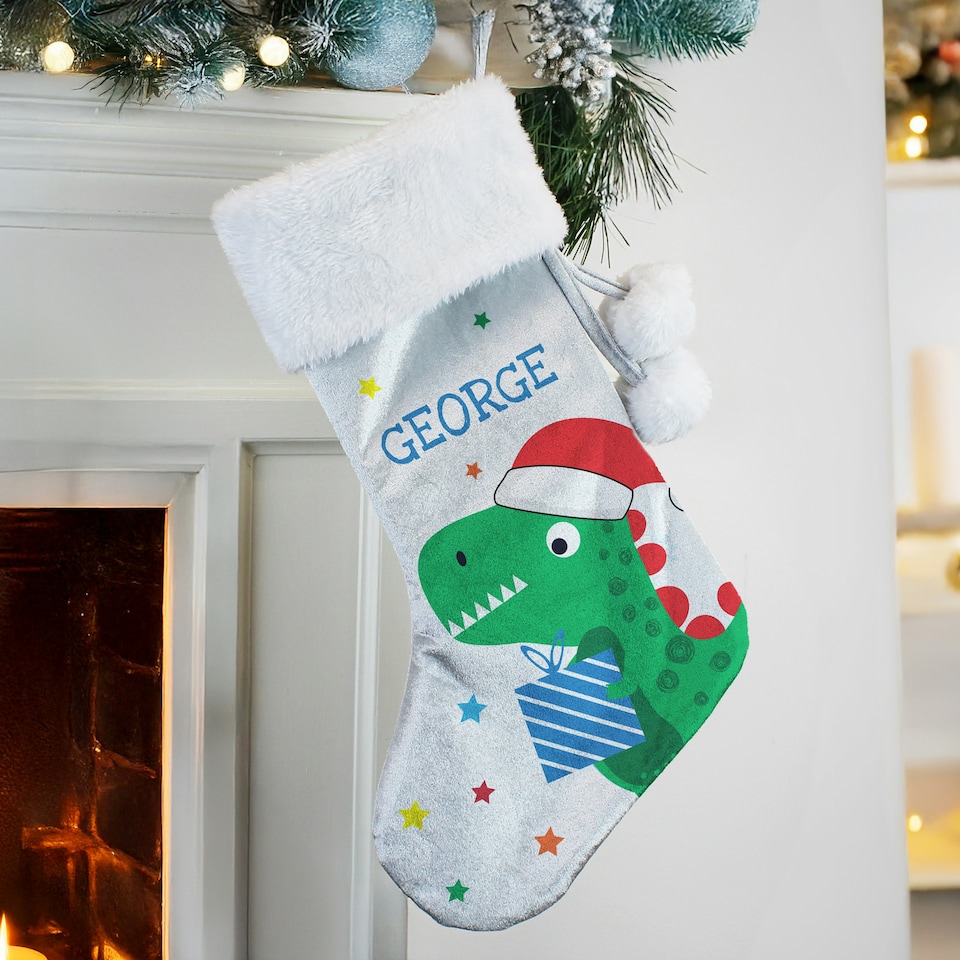 image 1 of Personalised Dinosaur Christmas Stocking