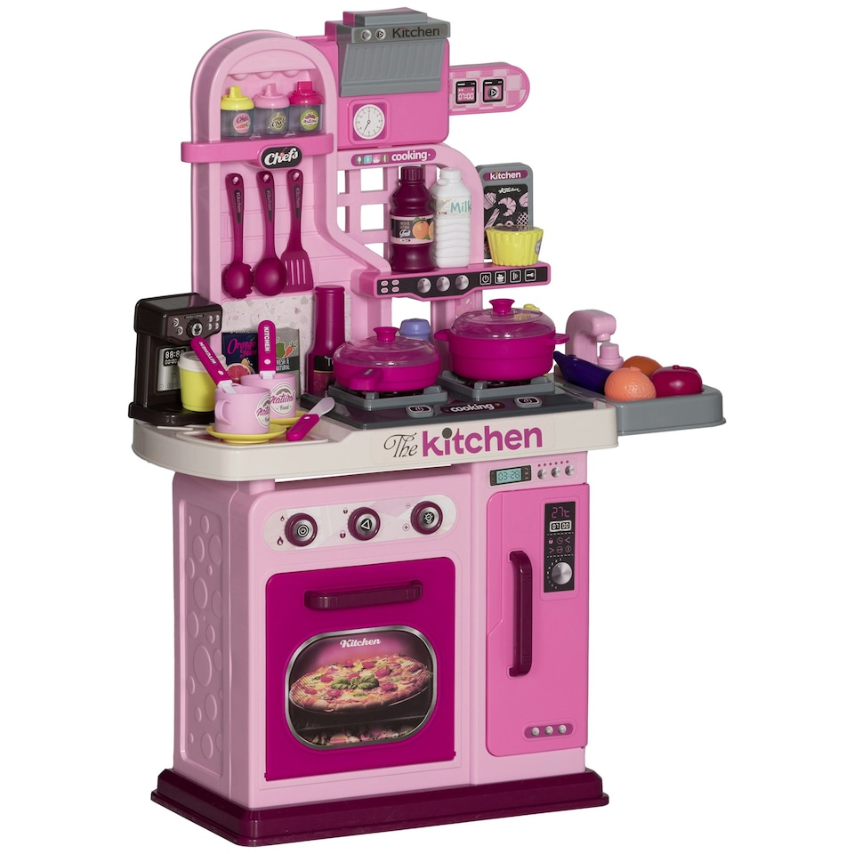 image 1 of AIYAPLAY Kids Kitchen with 33 Pieces, Light, Sound, Storage