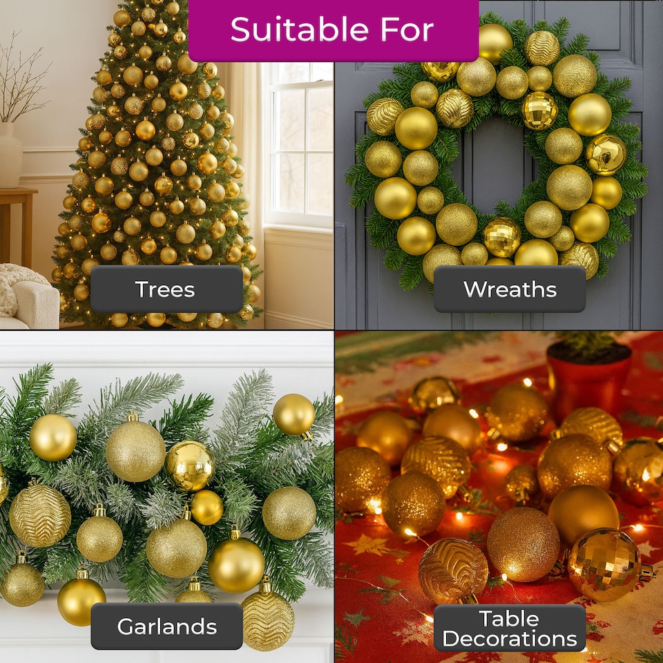 image 1 of Christmas Tree Ornaments Baubles Set | Gold | Gold