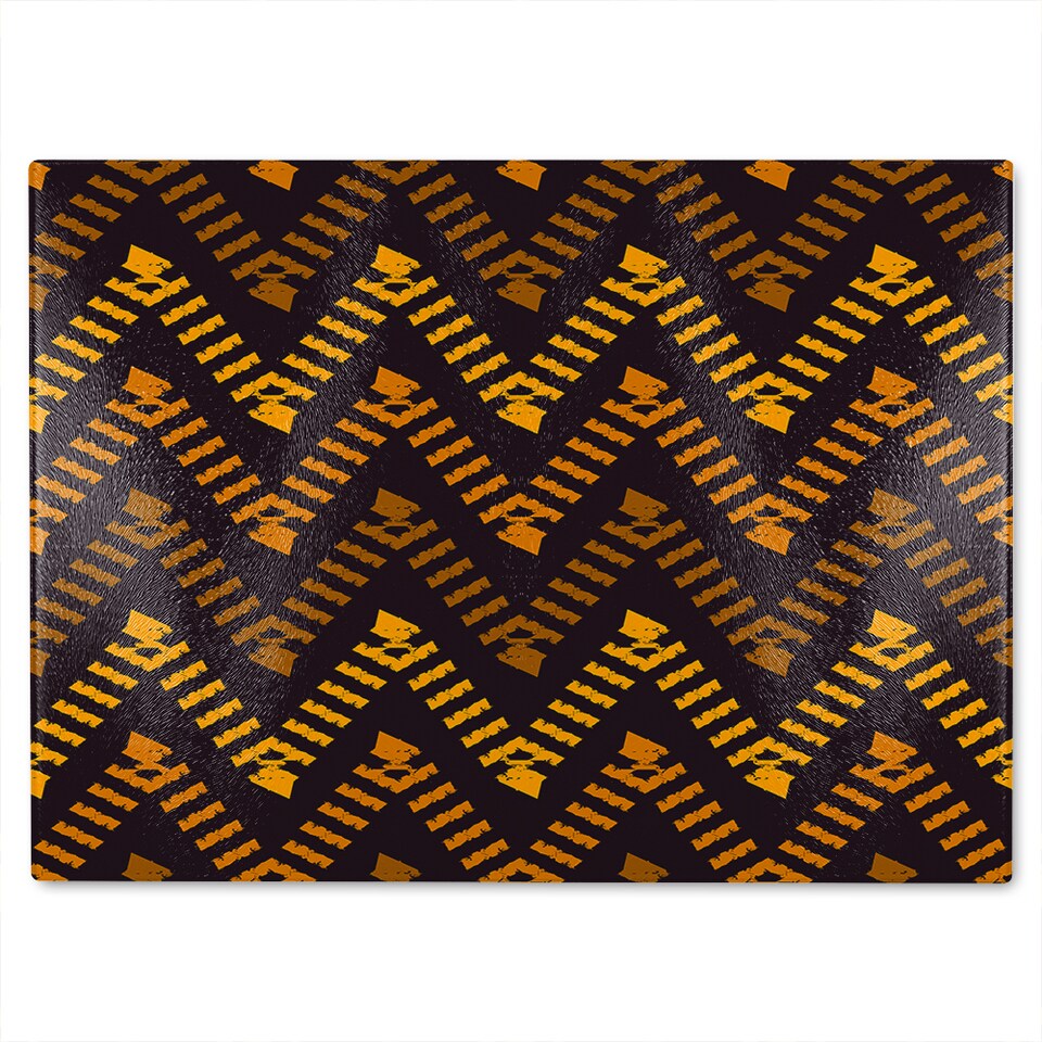 image 1 of Freehand Horizontal Zigzag Chevron Stripes Boho Chic Glass Chopping Board | Multi