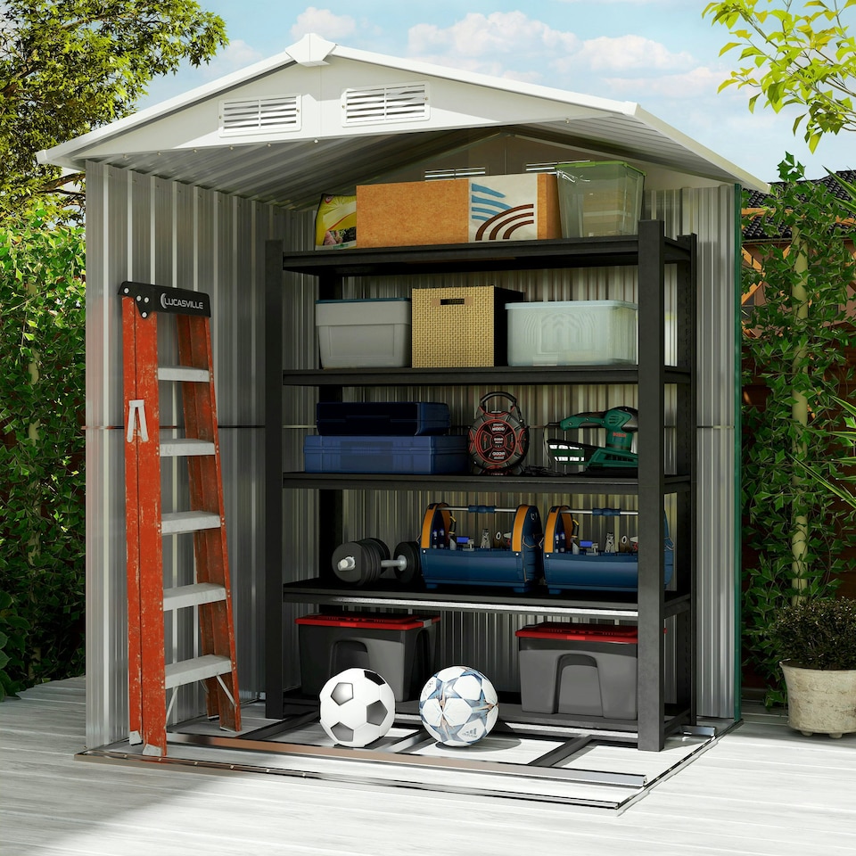 image 1 of Outsunny 5ft x 4.3ft Outdoor Metal Storage Shed with Sliding Door Sloped Roof