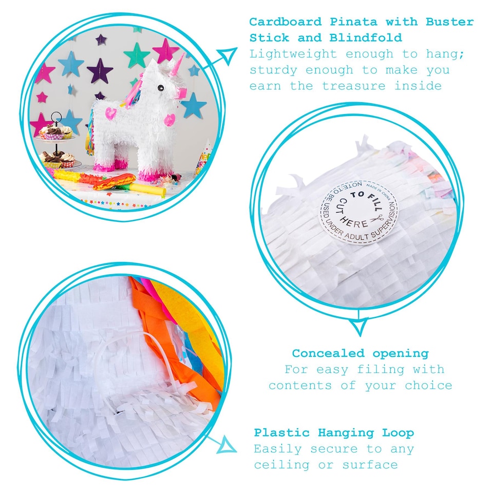 image 1 of Fax Potato 3pc Unicorn Pinata Set with Stick & Blindfold - Pink Stick