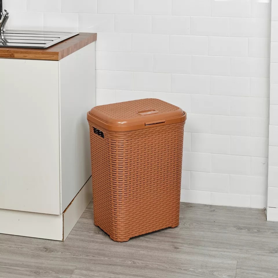 image 1 of 55L Plastic Rattan Laundry Basket | Cream | 1