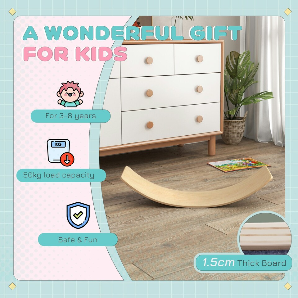 image 1 of AIYAPLAY Kids Wooden Balance Board for Children, for 3-8 Years Old