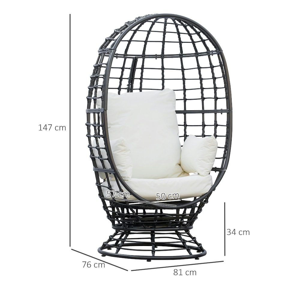 image 1 of Outsunny Swivel Egg Chair Rattan Outdoor Chair with Cushion for Patio Black