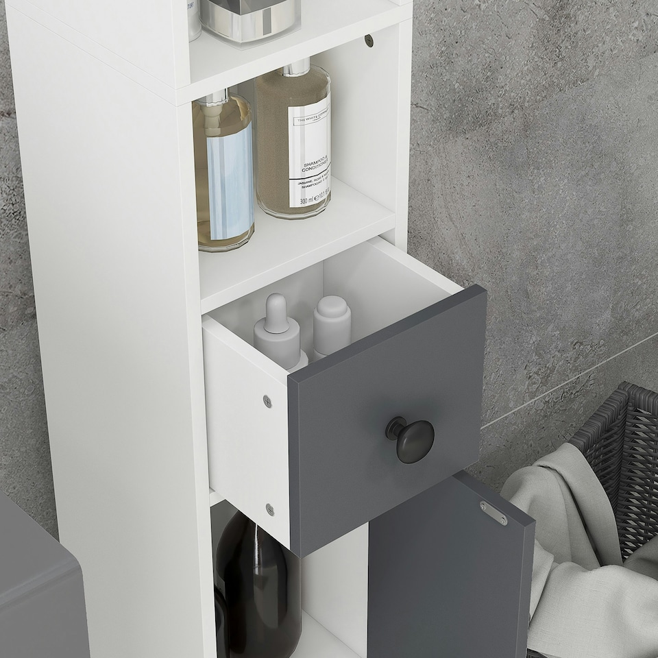 image 1 of kleankin Slim Bathroom Cabinet, Toilet Roll Storage w/ Open Shelves, Grey