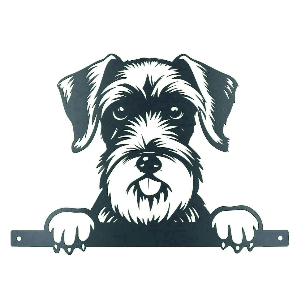 image 1 of Black Metal Peeking Schnauzer Silhouette with Fixing Plate Garden Ornament Gift