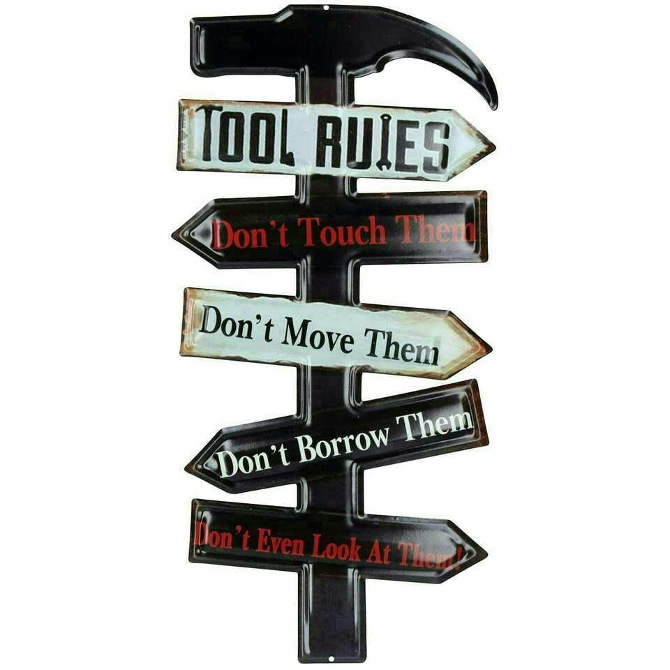image 1 of Hanging Retro Tool Rules Metal Sign Home Garage PrePunched Hole 25x50cm