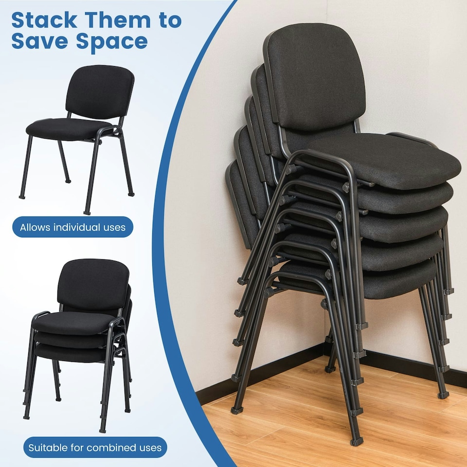 image 1 of COSTWAY Set of 5 Meeting Room Office Chairs Stackable Black