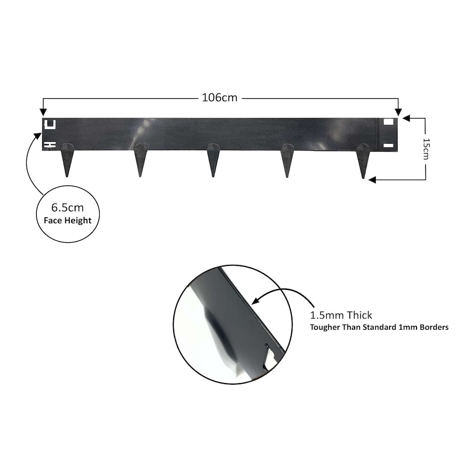 image 1 of 5 x Metal Garden Lawn & Border Edging - Face Height 6.5cm