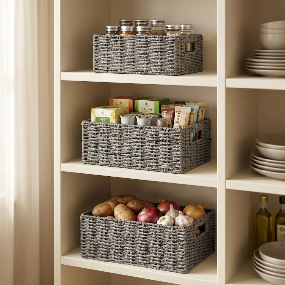 image 1 of Wickerfield Handwoven Paper Rope Storage Basket for Home Storage and Organisation