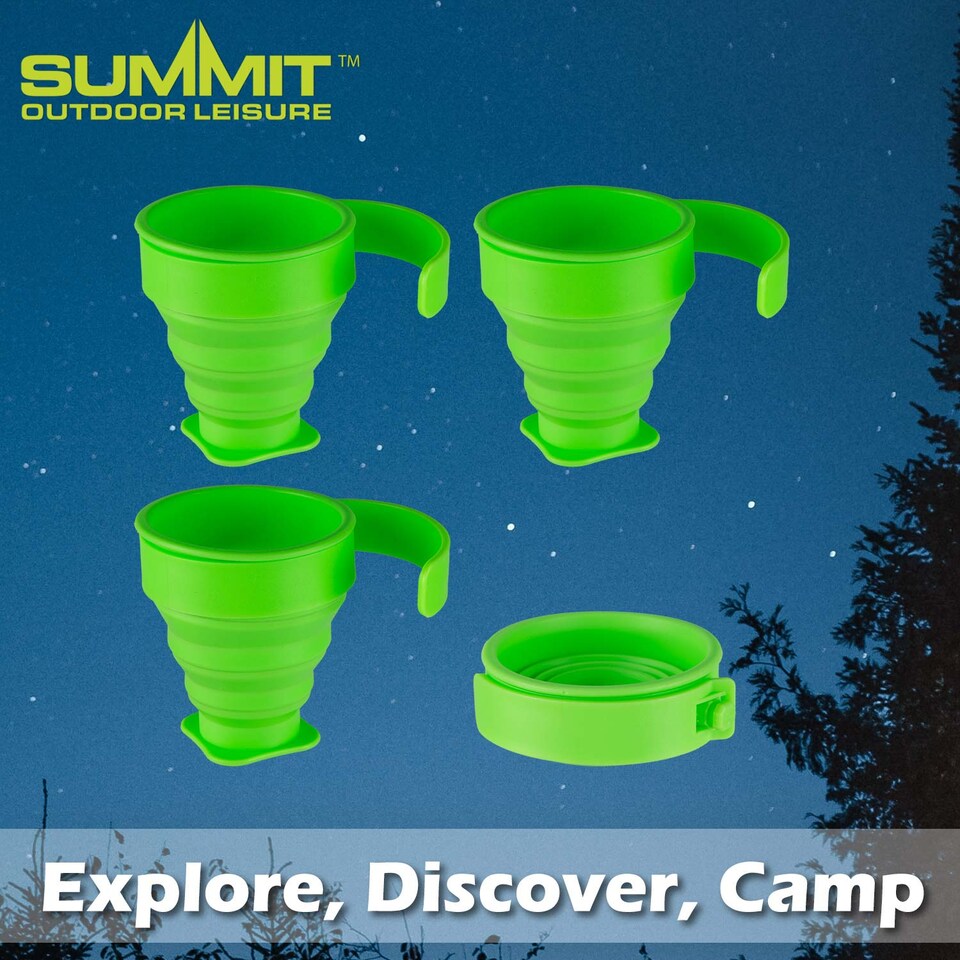 image 1 of PMS Folding Silicone Mugs 4-Pack, Green - Compact Travel Cups