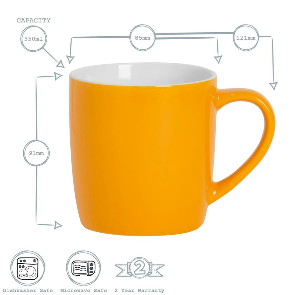 image 1 of Argon Tableware 6x Coloured Coffee Mugs - Yellow - 350ml - Tea Mug Latte Mug Cappuccino Mug Drinking Mug Yellow