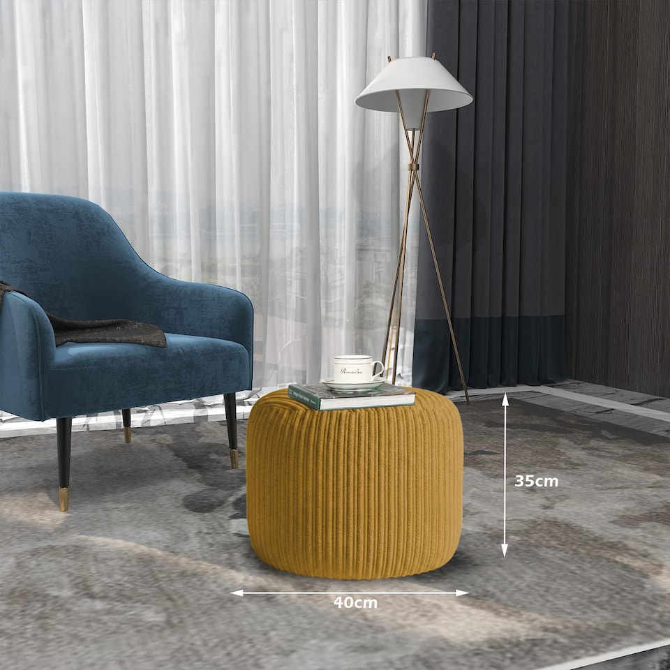 image 1 of Mustard Jumbo Cord Footstool Oval Pouffe, Corduroy Ottoman Bean Bags 40cm x 35cm