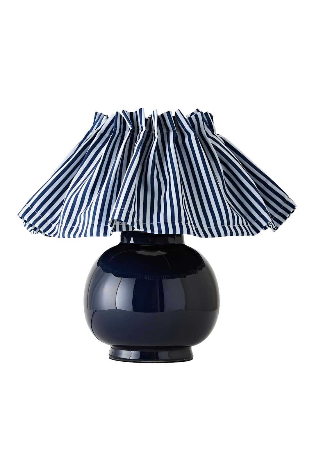 ValueLights Arabella Pinstripe Shade Navy Blue Ceramic Table Lamp
