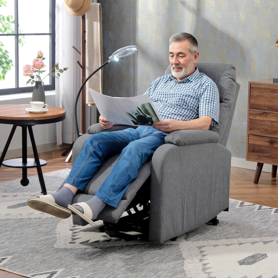 image 1 of HOMCOM Linen Fabric Electric Recliner Chair with Remote Control, Grey Grey