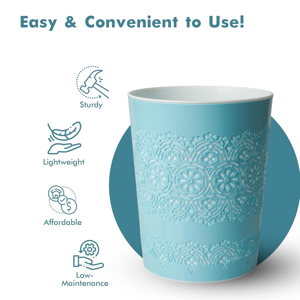 image 1 of Blue Canyon Blue Flora 9L Waste Bin Stylish Plastic Rubbish Container for Office Kitchen Bathroom and Home Use