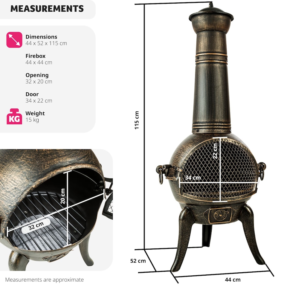 image 1 of Fire Pit - cast iron chiminea, removable grid shelf, air supply regulator