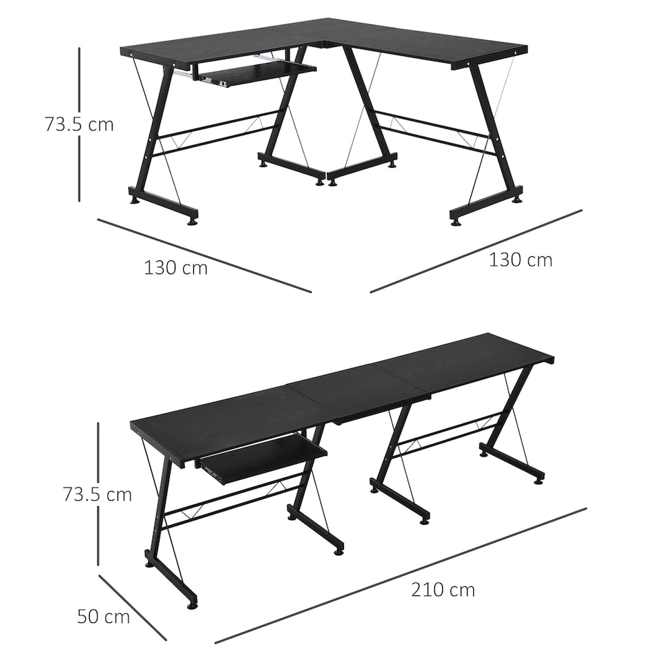 image 1 of HOMCOM L Shape Desk Straight Corner Table Office Gaming Laminated Sturdy Black