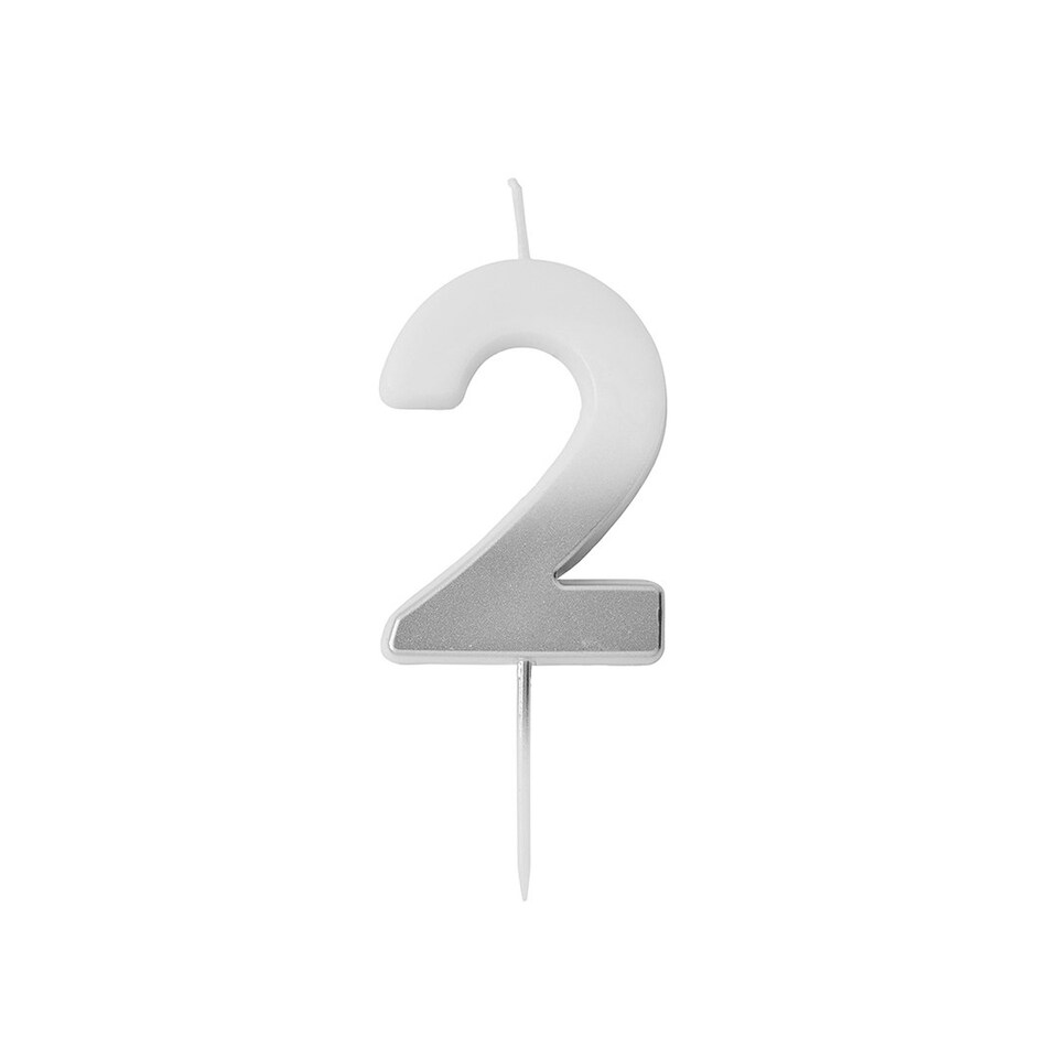 image 1 of Silver Ombre Number '2' Celebration Candle